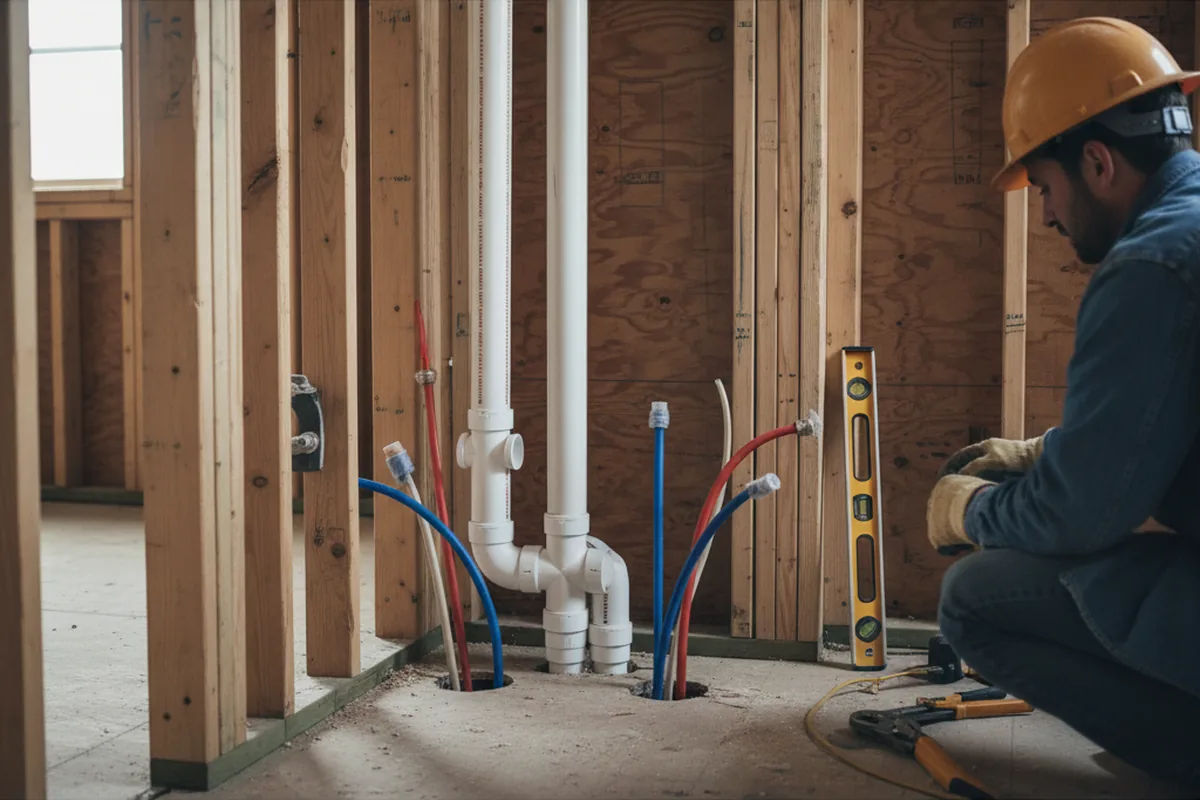 Drain and supply rough-in during Sump Pump Repair in De Lancey